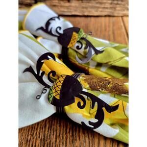 Whimsical Acorn Napkin Rings – Set of 2 – Black Metal Fall Woodland Decor